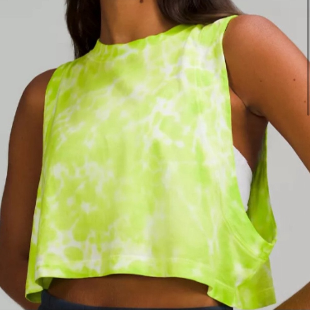 Lululemon Top All Yours Cropped Cotton Tank Marmoleado Tie Dye Eccentric Lime-2